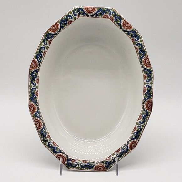 Limoges PL France Vintage Porcelain Blue Red Green Floral Dodecagon Serving Bowl - Picture 12 of 13
